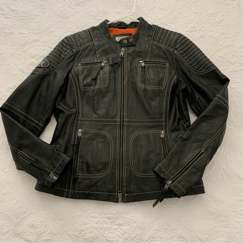 Harley-Davidson Women’s Black Leather Jacket with Orange Lining